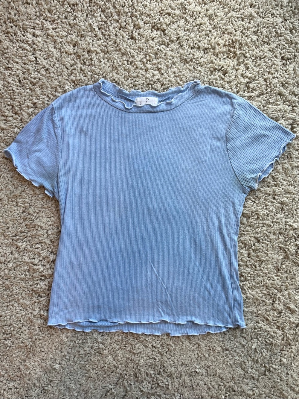 Ivy + Main Ribbed Light Blue Lettuce-Edge Short Sleeve Tee